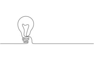 Continuous one line drawing of light bulb illustration. Premium line drawing vector