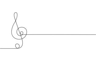 Continuous one line drawing treble clef. Music key. Isolated on white background illustration. vector