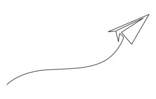 Continuous one line drawing of paper plane out line art illustration, Paper line plane. vector