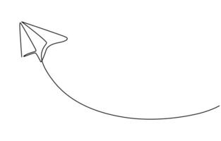 Continuous one line drawing of paper plane out line art illustration, Paper line plane. vector