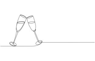 Continuous one line drawing of two glasses of red wine, Continuous one line drawing of two glasses vector