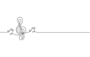 Continuous one line drawing treble clef. Music key. Isolated on white background illustration. vector