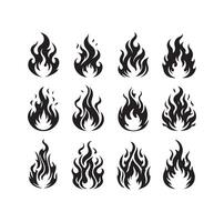 fire flame silhouette icon set, high quality isolated on white background vector