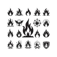 fire flame silhouette icon set ,high quality on isolated white background vector