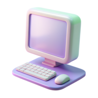 Cartoon computer monitor with keyboard and mouse 3d icon isolated on the transparent background png