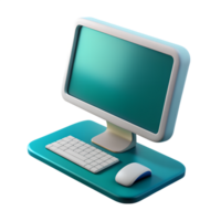 Cartoon computer monitor with keyboard and mouse 3d icon isolated on the transparent background png