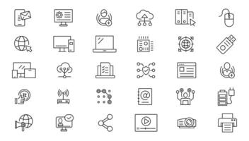 Internet computer line icon set. Website icon for contact icons. Computer, network, website, server, web design, hardware, software and more. Website set icon vector