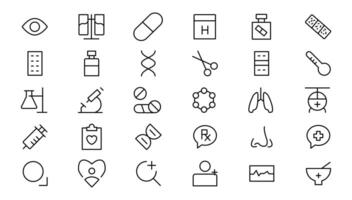 Medicine and Health symbols - minimal thin line web icon set. Outline icons collection. vector