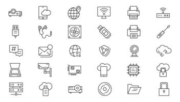 Internet computer line icon set. Website icon for contact icons. Computer, network, website, server, web design, hardware, software and more. Website set icon vector