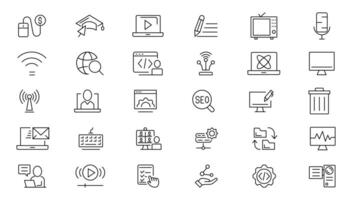 Internet computer line icon set. Website icon for contact icons. Computer, network, website, server, web design, hardware, software and more. Website set icon vector