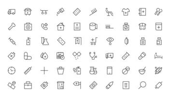 Medicine and Health symbols - minimal thin line web icon set. Outline icons collection. vector