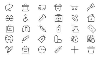 Medicine and Health symbols - minimal thin line web icon set. Outline icons collection. vector