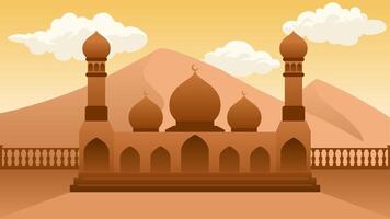 Landscape illustration of mosque in the sand desert vector