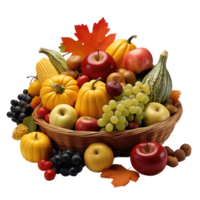 Autumn Harvest Basket with Various Fruits and Vegetables png