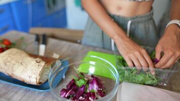 Cook a nutritious meal with fresh veggies and bread at home for a balanced diet video