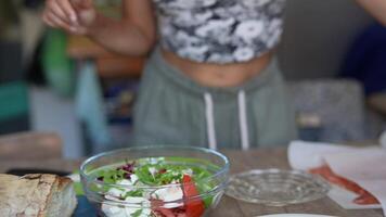 Healthy Meal Preparation with Fresh Salad and Bread in a Modern Kitchen for a Balanced Diet video