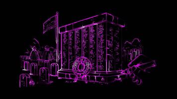 Glowing looping Veterans Day veterans memorial with engraved names. neon frame effect, black background. video