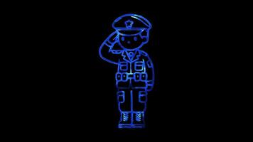 Glowing looping Veterans Day soldiers in uniform from various branches of the military. neon frame effect, black background. video
