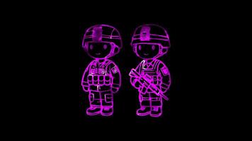 Glowing looping Veterans Day soldiers in uniform from various branches of the military. neon frame effect, black background. video