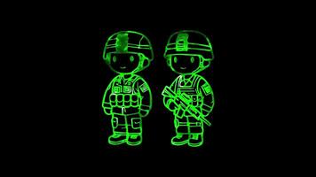 Glowing looping Veterans Day soldiers in uniform from various branches of the military. neon frame effect, black background. video