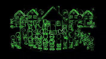 Glowing looping world aids day Awareness campaign in a community setting. neon frame effect, black background. video