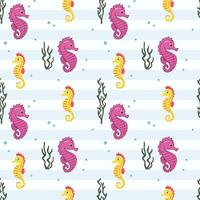 Seamless pattern with seahorse. Cute marine animals. Colorful background with underwater characters. vector