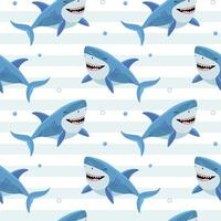 Funny fish characters. Seamless pattern with cartoon sharks. Shark backgrounds. vector