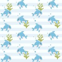 Seamless pattern with baby dolphin. Cute marine animals. Colorful background with underwater characters. vector