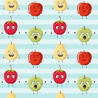 Seamless pattern with funny fruits characters. Cute fruits background. Cartoon fruits with emotions. vector