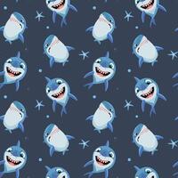 Seamless pattern with cartoon sharks. Shark backgrounds. Funny fish characters vector