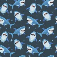 Shark backgrounds. Seamless pattern with cartoon sharks. Funny fish characters vector