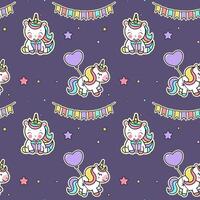 Birthaday party background in cartoon style. Seamless pattern with cute pony with horn vector
