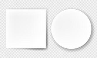 Round and square frames. Realistic blank paper sheets with shadows. Design template or mockup. vector