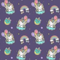 Birthaday party background in cartoon style. Seamless pattern with cute pony with horn vector