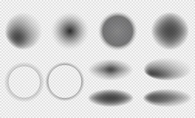 Set of realistic shadows with soft edges. Round shadow effects.
