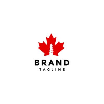 Creative Maple Dental Implant Logo Design. Silhouette Red Maple Leaf With a Screw Inside Logo Design.