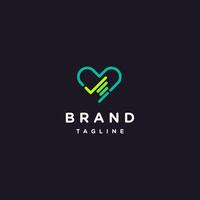 Check Hand Icon in Heart Simple Lines Symbol Design. Simple Green Choice Lovers Logo Design. vector