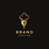 Simple Chef Pen Review Logo Design. Simple Cooks Cap Nib Logo Design. vector