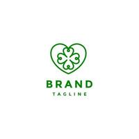 Heart Clover Leaf Lines Logo Design. Clover Leaf Line Inside Heart Symbol Logo Design. vector