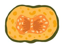 Slice of orange autumn pumpkin Symbol of Halloween and Thanksgiving day. illustration on white background in doodle style. vector