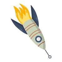Rocket single element on white background. Space satelite retro shuttle. vector