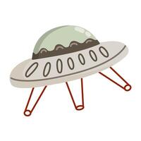 Flying saucer single element on white background. Space retro shuttle. vector