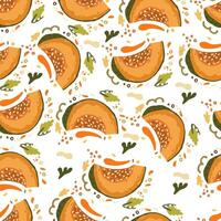 orange falling pumpkins seamless repeat pattern background. Symbol of Halloween and Thanksgiving. Great for fall themed designs, invitation, fabric, packaging projects. vector