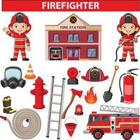 Set of cartoon fireman element vector