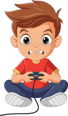 Cartoon little boy playing game