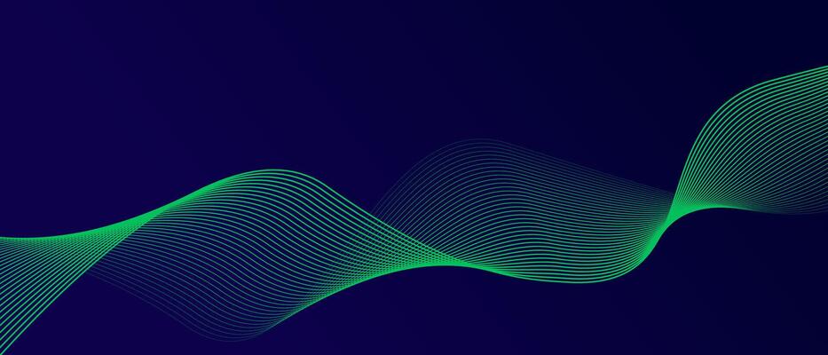 Abstract glowing wave lines on dark blue background. Dynamic wave pattern. Modern flowing wavy lines. Futuristic technology concept. Suit for banner, poster, cover, brochure, flyer, website