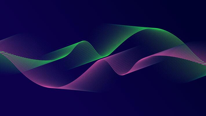 Abstract glowing wave lines on dark blue background. Dynamic wave pattern. Modern flowing wavy lines. Futuristic technology concept. Suit for banner, poster, cover, brochure, flyer, website