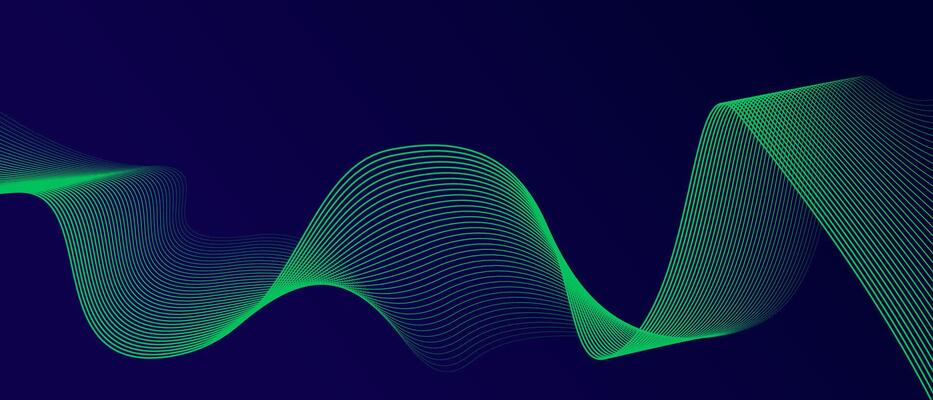 Abstract glowing wave lines on dark blue background. Dynamic wave pattern. Modern flowing wavy lines. Futuristic technology concept. Suit for banner, poster, cover, brochure, flyer, website