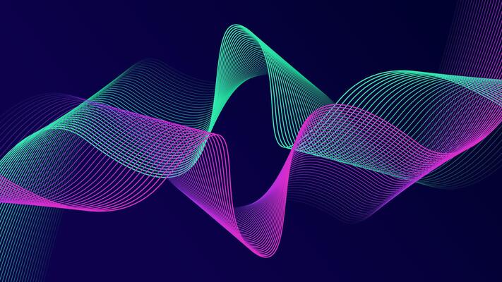 Abstract glowing wave lines on dark blue background. Dynamic wave pattern. Modern flowing wavy lines. Futuristic technology concept. Suit for banner, poster, cover, brochure, flyer, website