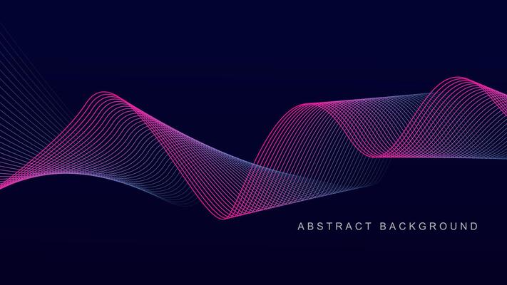 Abstract glowing wave lines on dark blue background. Dynamic wave pattern. Modern flowing wavy lines. Futuristic technology concept